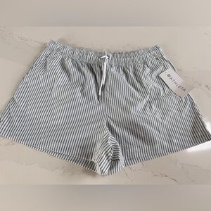 Athleta Striped Drawstring Shorts - White & Navy
